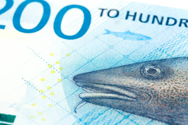 close-up of a single 200 norwegian krone bank note obverse stock photo