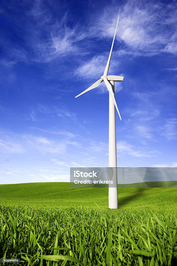 Wind turbines Beautiful green meadow with Wind turbines generating electricity Agricultural Field Stock Photo