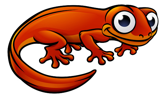 An illustration of a newt or salamander cartoon character