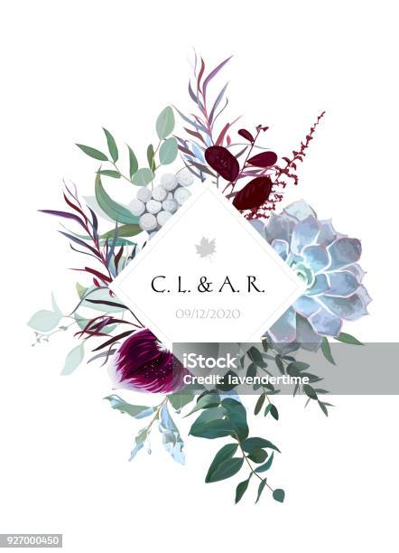 Rhombus Floral Label Frame Arranged From Leaves And Flower Stock Illustration - Download Image Now