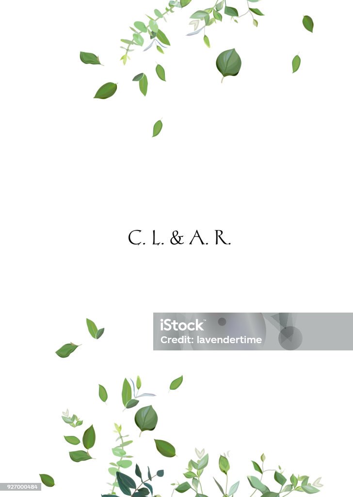 Herbal minimalistic vector frame Herbal minimalistic vector frame. Hand painted plants, branches, leaves on white background. Greenery wedding invitation. Watercolor style. Natural card design. All elements are isolated and editable. Leaf stock vector