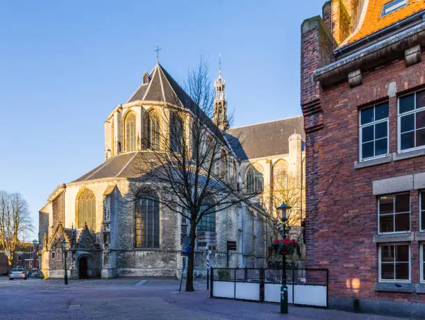 Big Saint-Laurens church in the historic city centre of Alkmaar in  North-Holland in the Netherlands. Also known as the city of cheese.