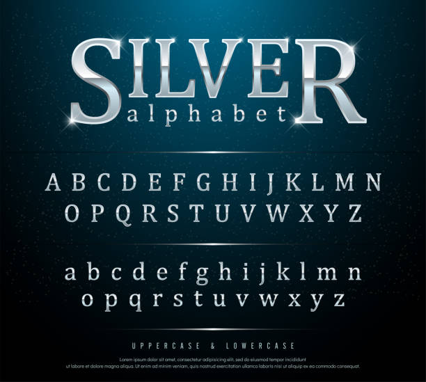 80s Retro Elegant silver Colored Metal Chrome alphabet font. Typography classic style silver font set for , Poster, Invitation. vector illustration 80s Retro Elegant silver Colored Metal Chrome alphabet font. Typography classic style silver font set for , Poster, Invitation. vector illustration seria stock illustrations