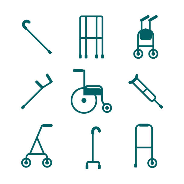 illustrations, cliparts, dessins animés et icônes de grande variété de marcheurs pour les patients à utiliser pour les aider avec leur mobilité - crutch