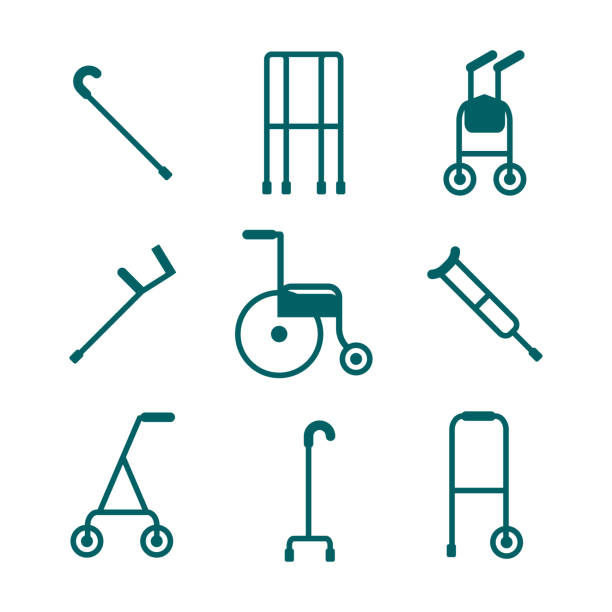 自分たちのモビリティとそれらを支援するために使用する患者のための歩行者の様々 な - crutch点のイラスト素材／クリップアート素材／マンガ素材／アイコン素材