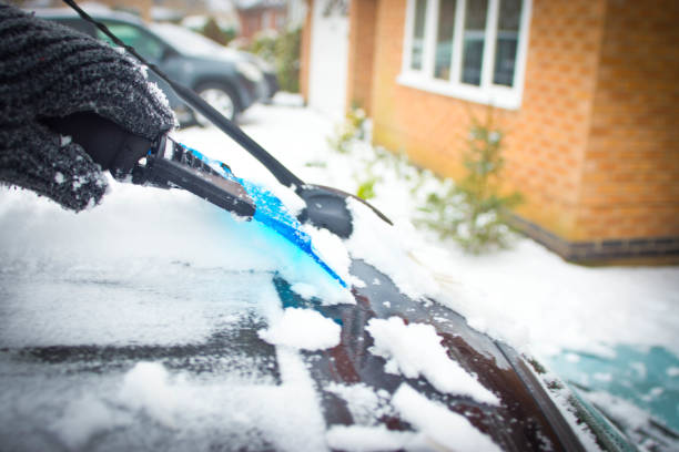 skrobak do lodu oczyszczający śnieg - snow car window ice scraper zdjęcia i obrazy z banku zdjęć