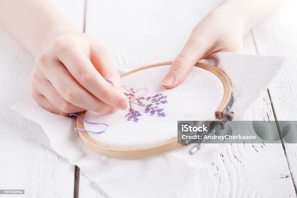 Embroidery And Cross Stitch Accessories Stock Photo - Download Image Now -  Embroidery, Hand, Sewing - iStock
