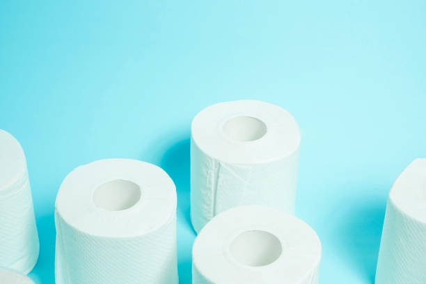 istock Daily necessities, Toilet paper. copy space, light blue background. 927046740