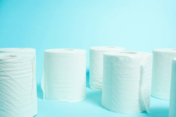 istock Daily necessities, Toilet paper. copy space, light blue background. 927046744