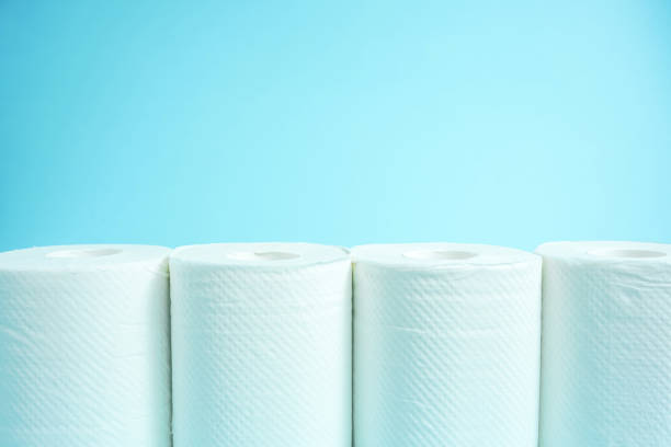 istock Daily necessities, Toilet paper. copy space, light blue background. 927046760