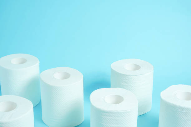 istock Daily necessities, Toilet paper. copy space, light blue background. 927046770