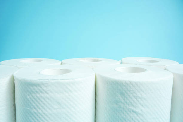 istock Daily necessities, Toilet paper. copy space, light blue background. 927046800