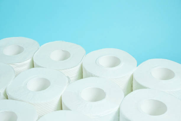 istock Daily necessities, Toilet paper. copy space, light blue background. 927046818
