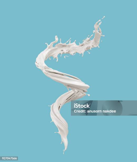 Twisted Milk Splash Isolated On Background Stock Photo - Download Image Now - Splashing, Milk, Cream - Dairy Product