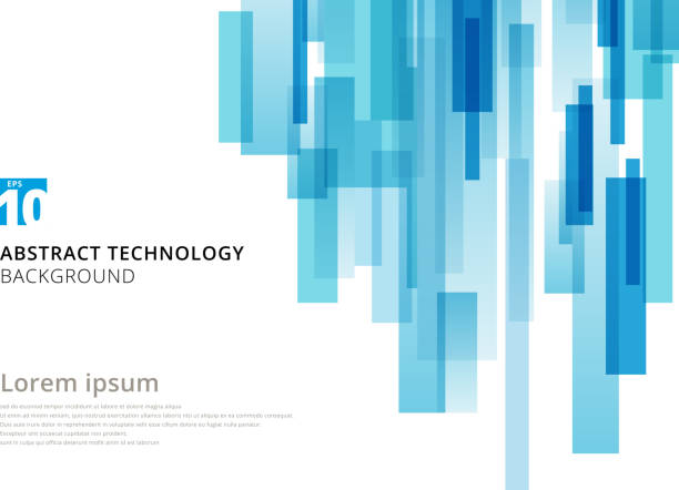 Abstract technology vertical overlapped geometric squares shape blue colour on white background with copy space. Abstract technology vertical overlapped geometric squares shape blue colour on white background with copy space. Vector graphic illustration overlapping graphic shapes stock illustrations