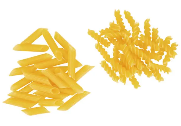 Penne rigate and fusilli. Tubes and spirals.