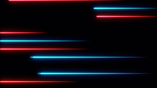 Moving abstract neon lines in space, 3d rendering backdrop