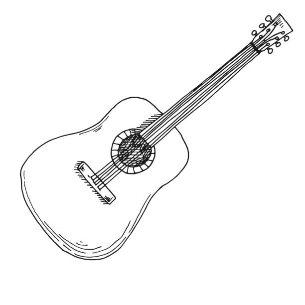 szkic gitary. ilustracja wektorowa. gitara akustyczna odizolowana na białym tle. - guitar classical music classical style jazz stock illustrations