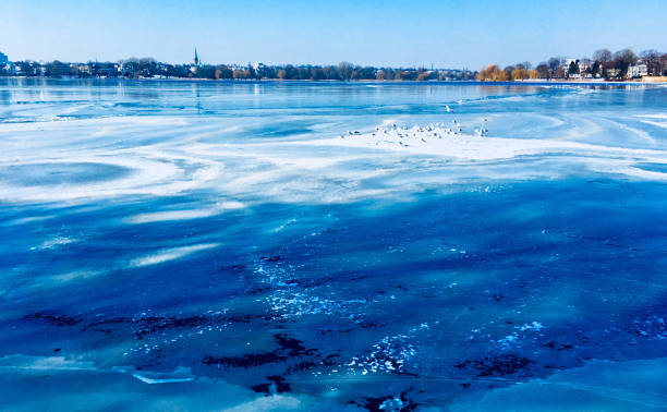 Frozen Alster Lake stock photo