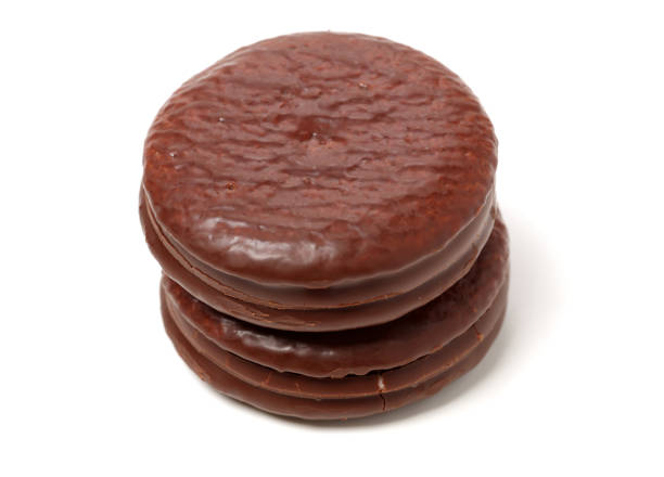 Chocolate pie biscuit isolated on white background