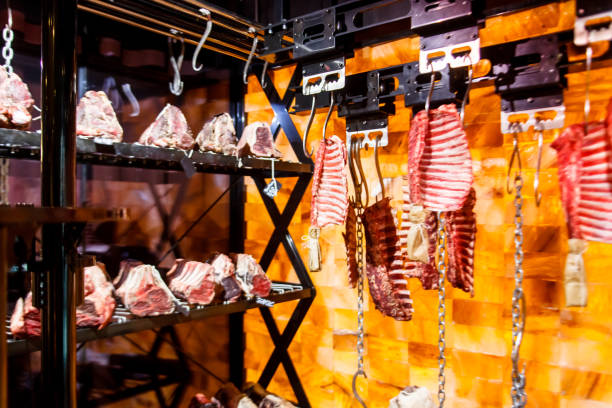 istock Beef dry aging rib eye on bone and rib in a special chamber. 927065404