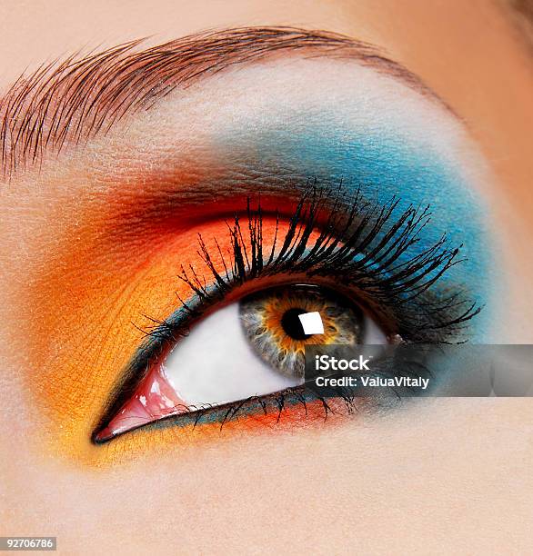 Blueorange Makeup Stock Photo - Download Image Now - Adult, Beautiful People, Beautiful Woman