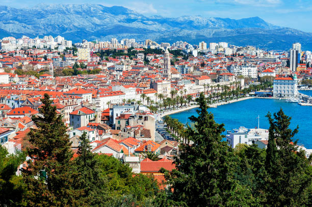 istock Panoramic view from high on Croatian city of Split on the Adriatic coast. Split is the largest city in Dalmatia. 927068784