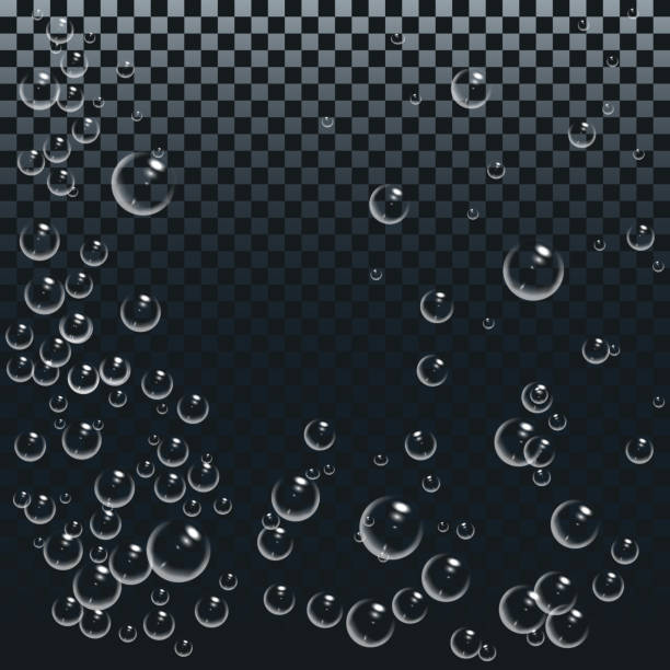 Air or oxygen gas bubbles under water. Air or oxygen gas bubbles under water. Boiling water.White bubbles set on transparent background. Realistic fizzy air. powder dissolve liquid stock illustrations