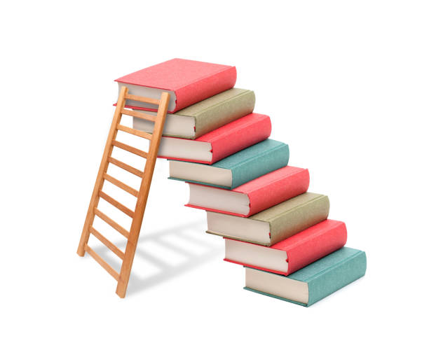 Ladder against on the book stairs isolated on white background
