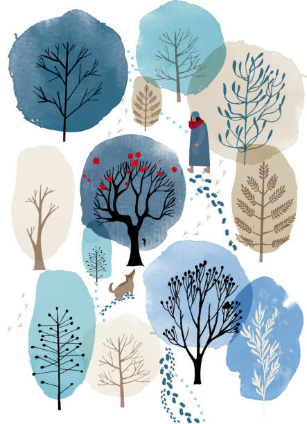 зимний пейзаж - paintings watercolor painting landscape autumn stock illustrations