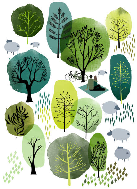 letni krajobraz - drzewo ilustracje stock illustrations