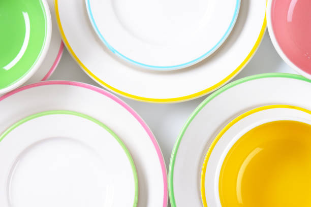 set of rimmed plates and bowls - close up