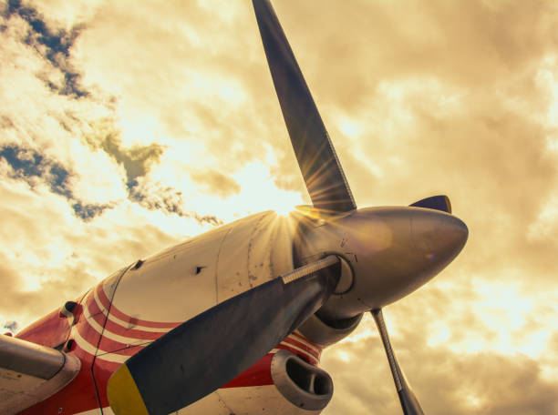 Front turbine of airplane close up