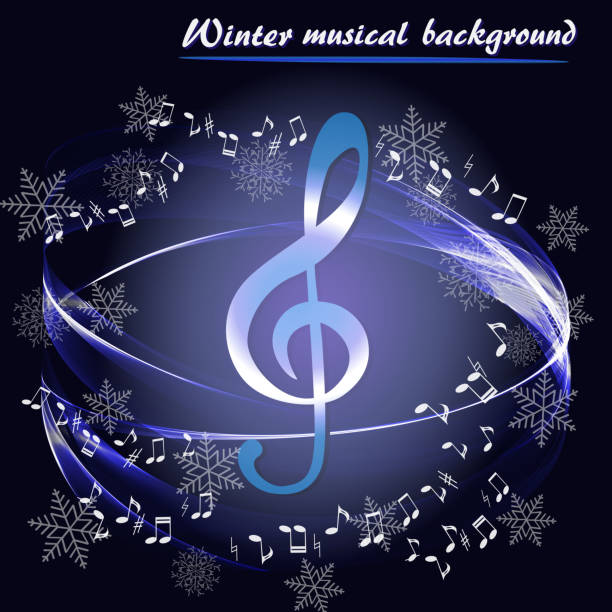 눈송이와 음악적 배경 - musical note defocused musical staff treble clef stock illustrations