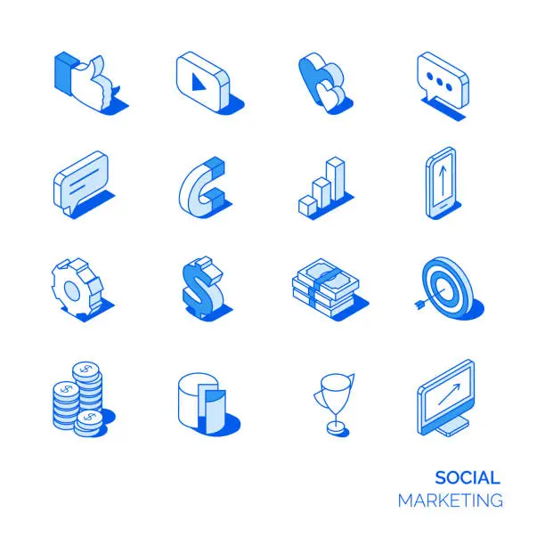 Vector illustration of Isometric social marketing icons set.