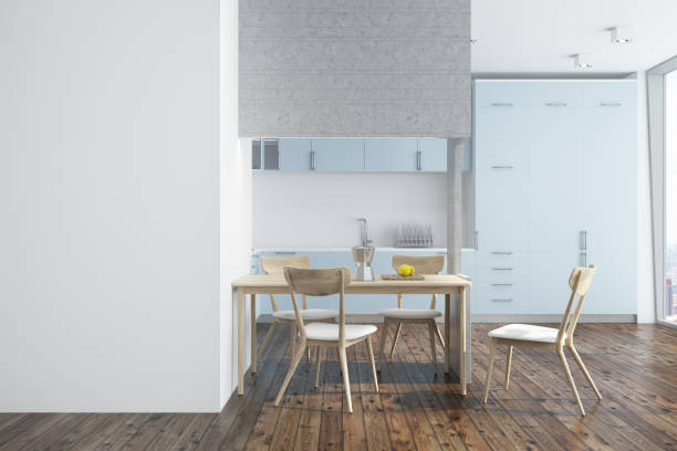 istock White kitchen, blue and white furniture side 927101038