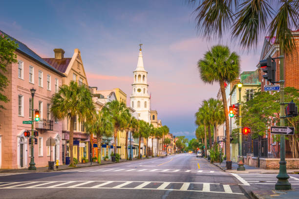 Charleston, South Carolina, USA Charleston, South Carolina, USA cityscape in the historic French Quarter. new orleans photos stock pictures, royalty-free photos & images