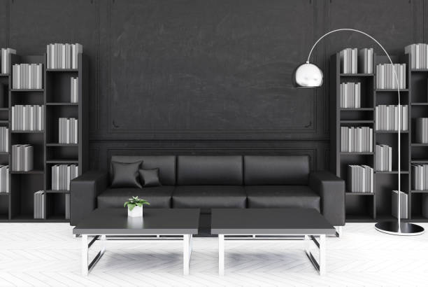 istock Black living room, black sofa 927104352