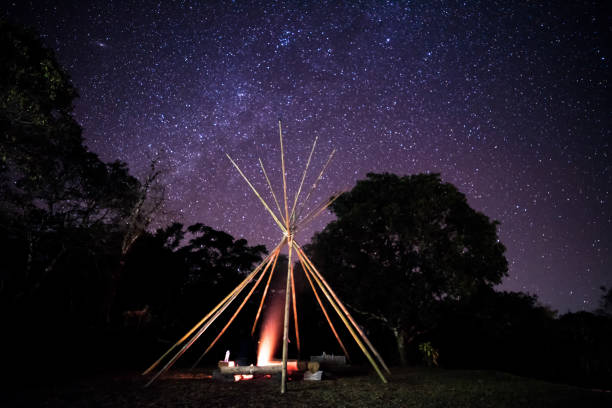 Night landscape with colorful Milky Way