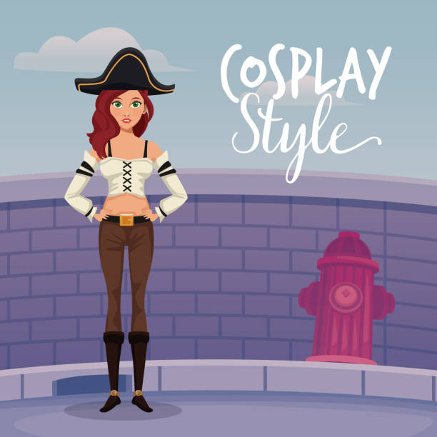 frau-cosplay-stil - pirat schminken stock-grafiken, -clipart, -cartoons und -symbole