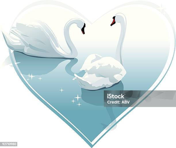 Romantic Swans Couple In A Heart Shape Vector Illustration Stock Illustration - Download Image Now