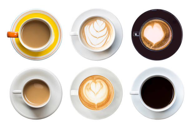 istock Set of hot latte coffee in white cup. Isolated on white background. Saved with clipping path 927110700