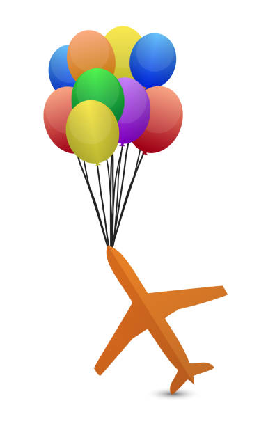 ilustrações de stock, clip art, desenhos animados e ícones de balloons and plane illustration design over a white background - birthday airplane sky anniversary