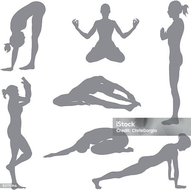Vetores de Posturas De Ioga e mais imagens de Silhueta - Silhueta, Yoga, Águia