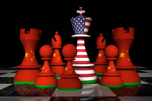 American crisis and United States debate or US social issues argument and political war as a culture conflict with two opposing sides as conservative and liberal political dispute and ideology in a 3D illustration style.