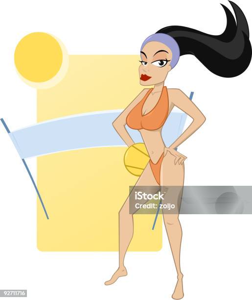 Siatkówka Plażowa Dziewczyna - Stockowe grafiki wektorowe i więcej obrazów Bikini - Bikini, Dorosły, Dowcip rysunkowy