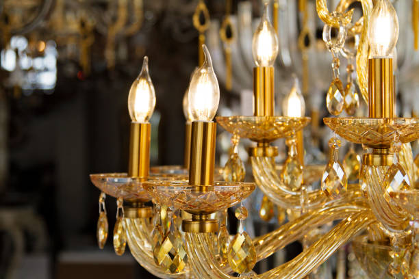 Chrystal chandelier close-up. Glamour background with copy space