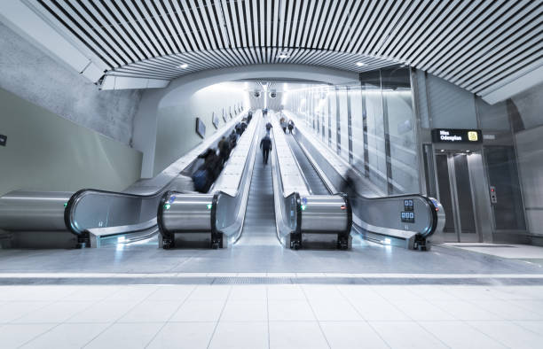 istock Train station platform escalators, Stockholm city 927120380
