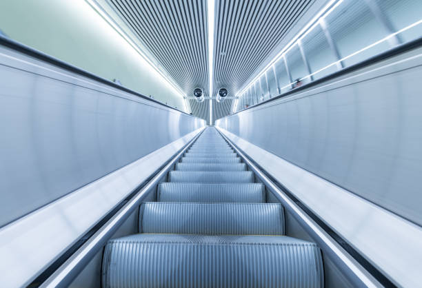 Toronto, Ontario, Canada- October, 10 2021; The escalator going downwards in the TTC station Highway 407.