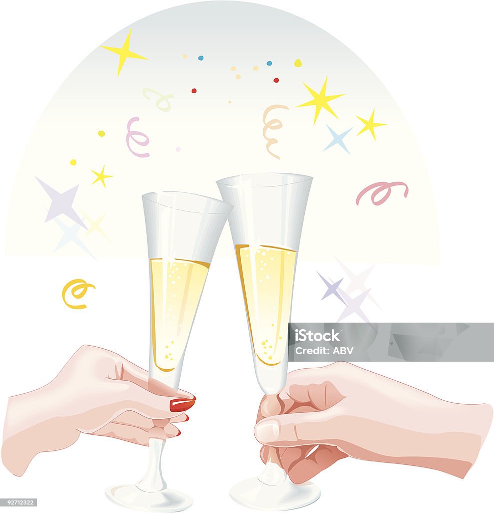 特別な日のお祝いのシャンパンでの乾杯 - シャンペンフルートのロイヤリティフリーベクトルアート